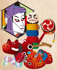 วัสดุแสดงภาพประกอบของเล่นญี่ปุ่น