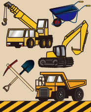 Construction vehicles and equipment illustration 