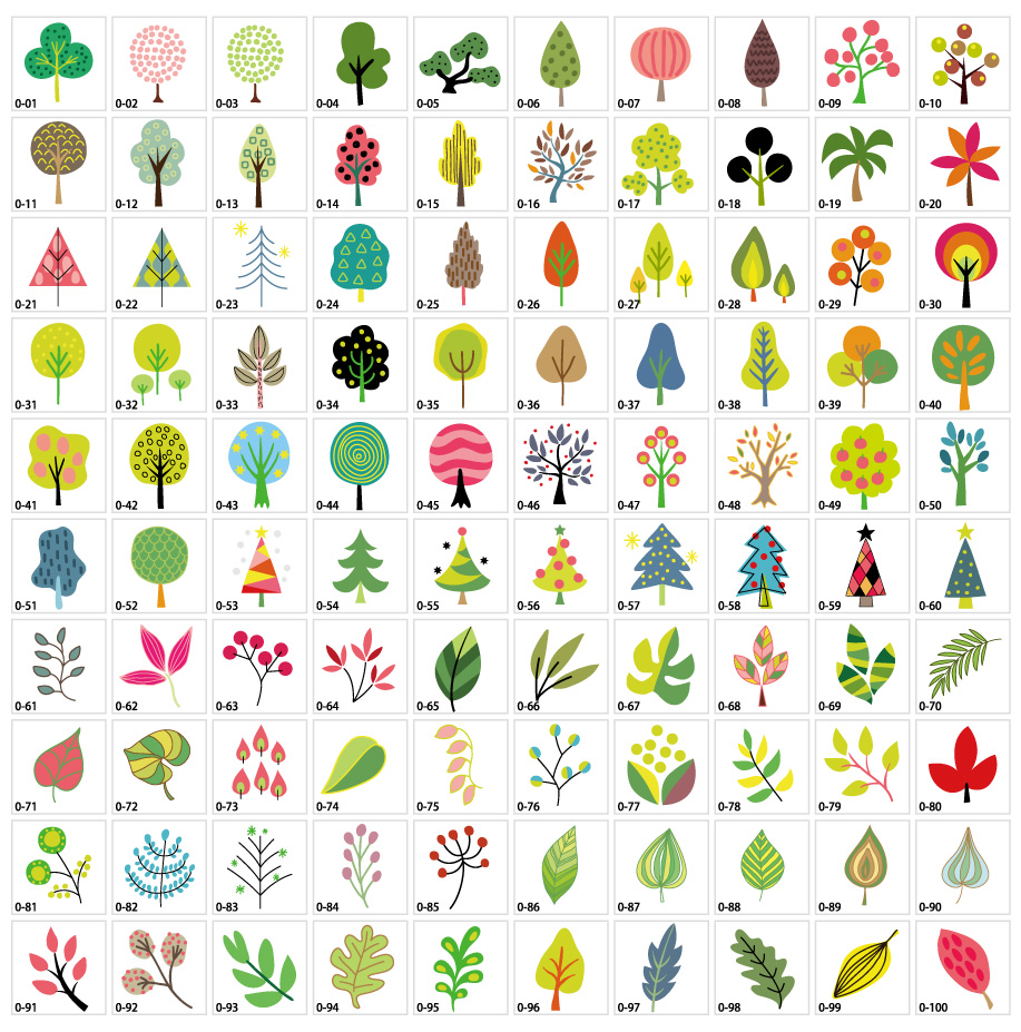 斯堪的納維亞樹木和葉子的插圖材料