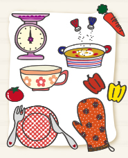 Colorful kitchen goods illustration