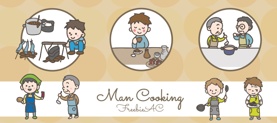 男人的烹飪插圖材料