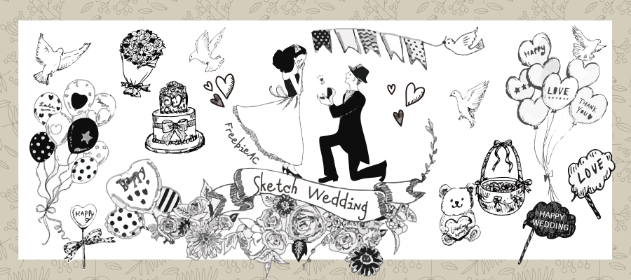 素描風格的婚禮插圖材料