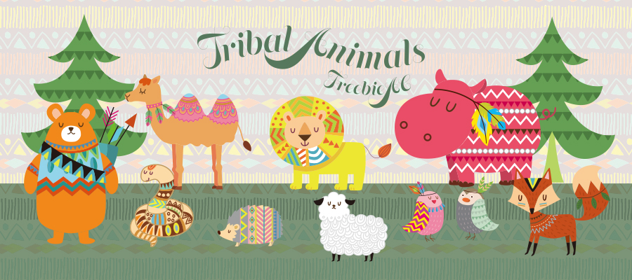 Tribal pattern animal illustration material
