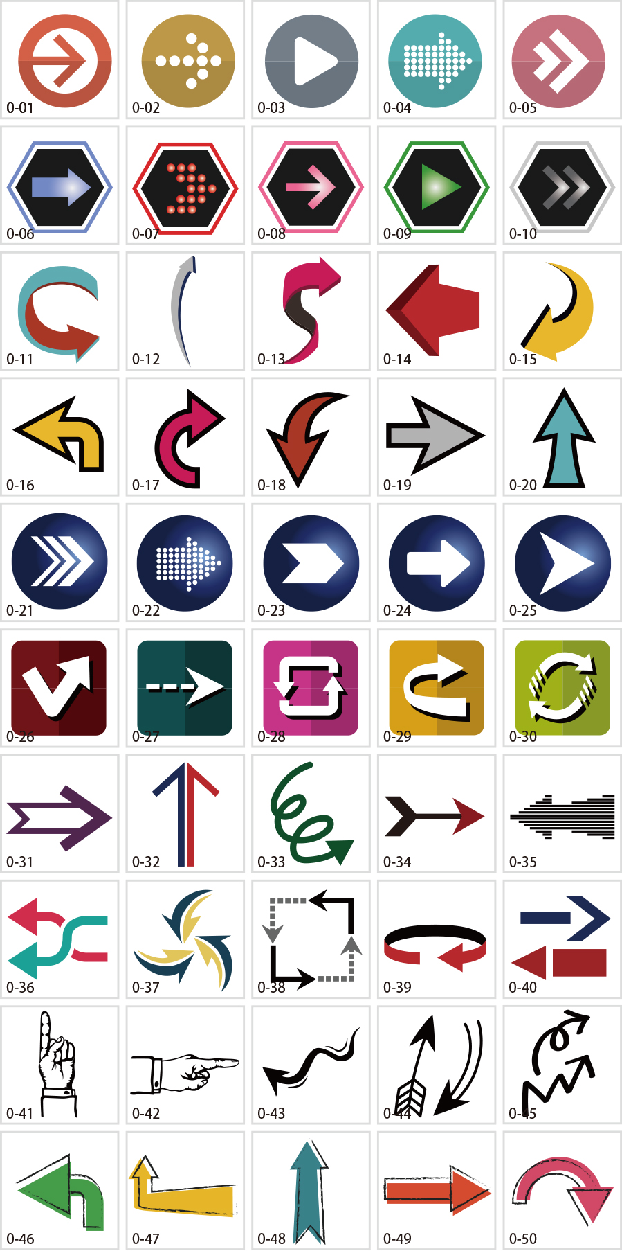 Illustration material of various arrows