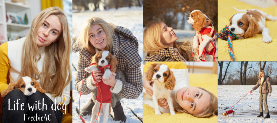 Photo material of women living with dogs