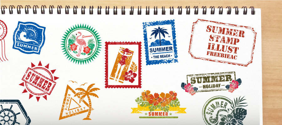 Summer stamp style illustration material