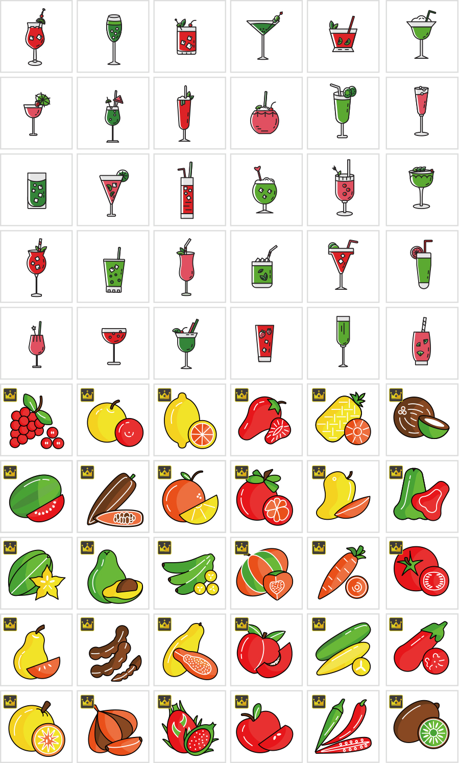 Fruit and cocktail icons