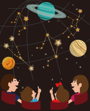 Illustration of planetarium and astronomical observation