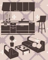 Furniture, home appliances, architectural silhouette