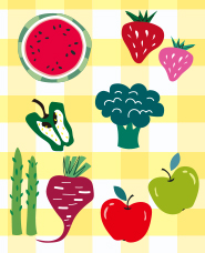Illustration of fashionable vegetables and fruits