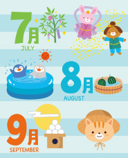 Minh họa động vật cho tháng 7, tháng 8 và tháng 9