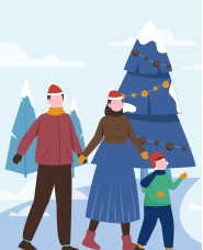 Family illustration collection spending time outside in winter