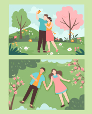 Spring illustration collection with couple