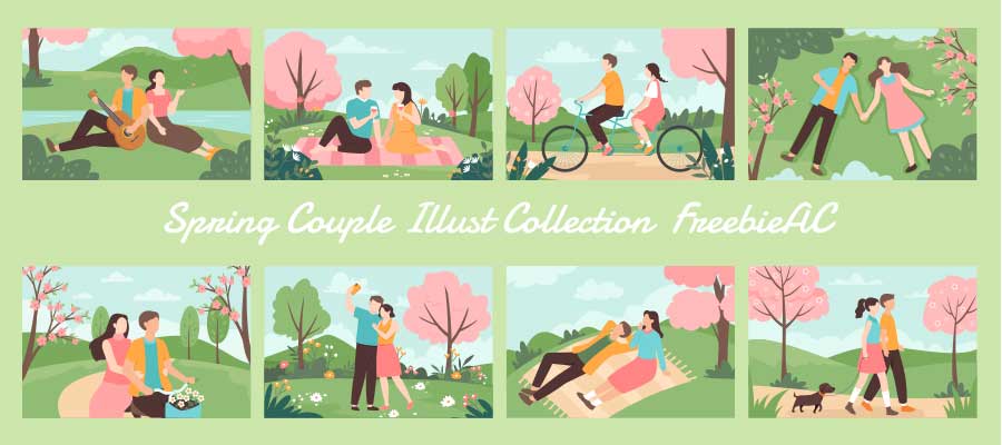 Spring illustration collection with couple